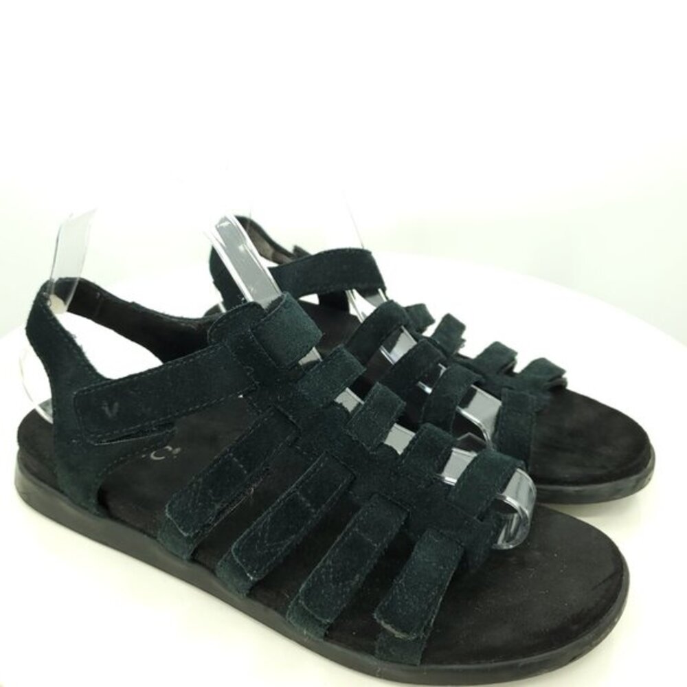 Vionic Ritta Gladiator Ankle Strap Sandals 9 Black Suede
